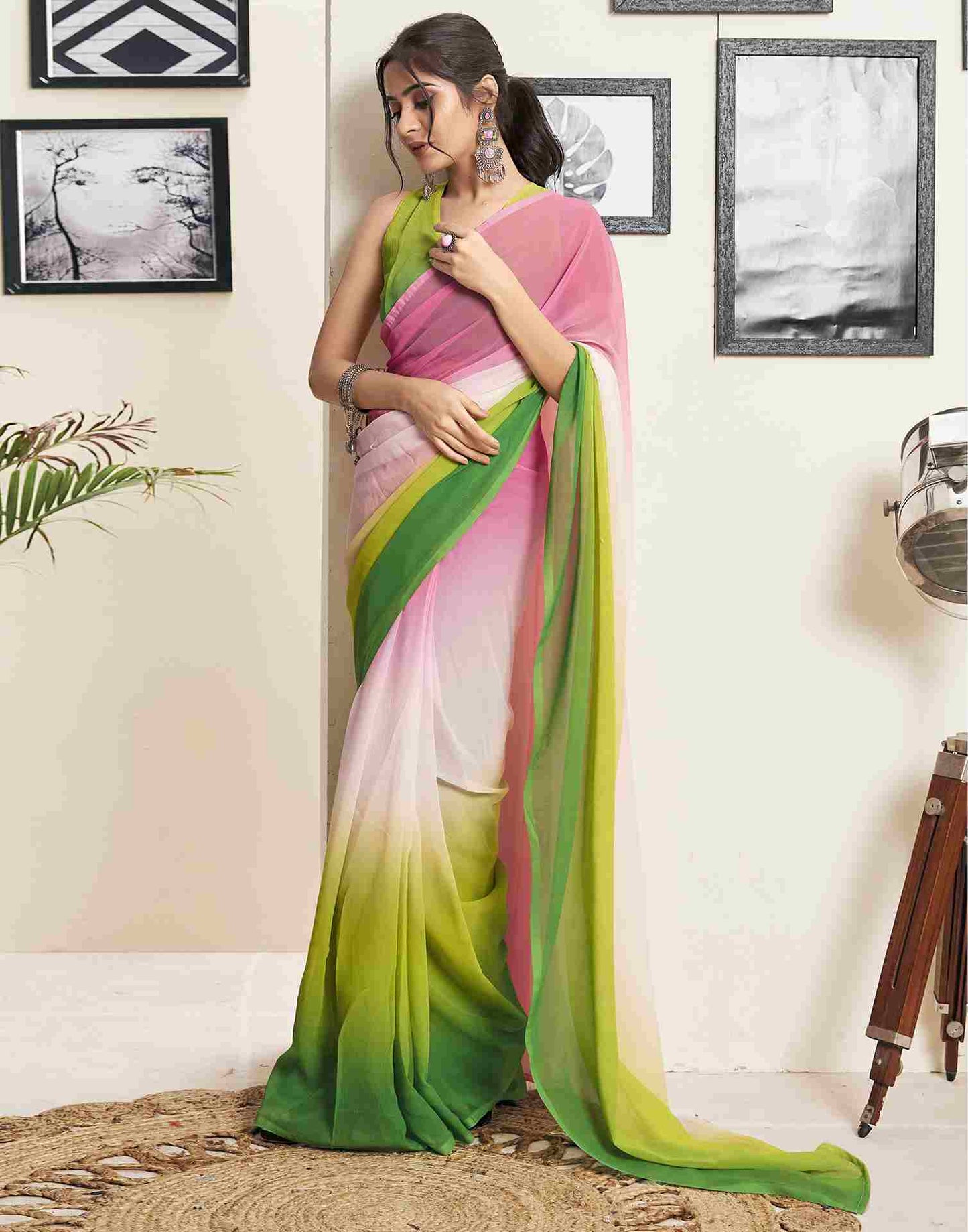 Aplenty Green Printed Saree