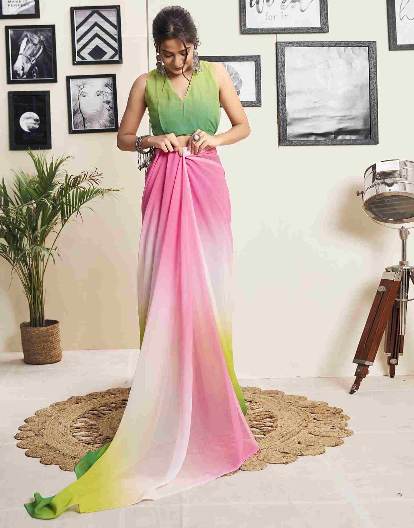 Aplenty Green Printed Saree