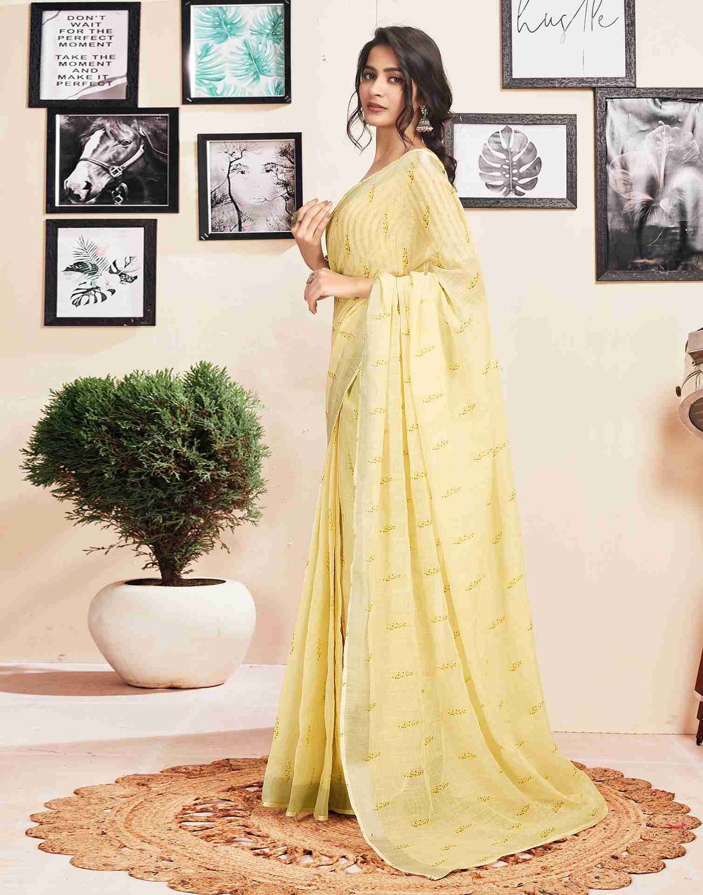 Alabaster Yellow Printed Saree