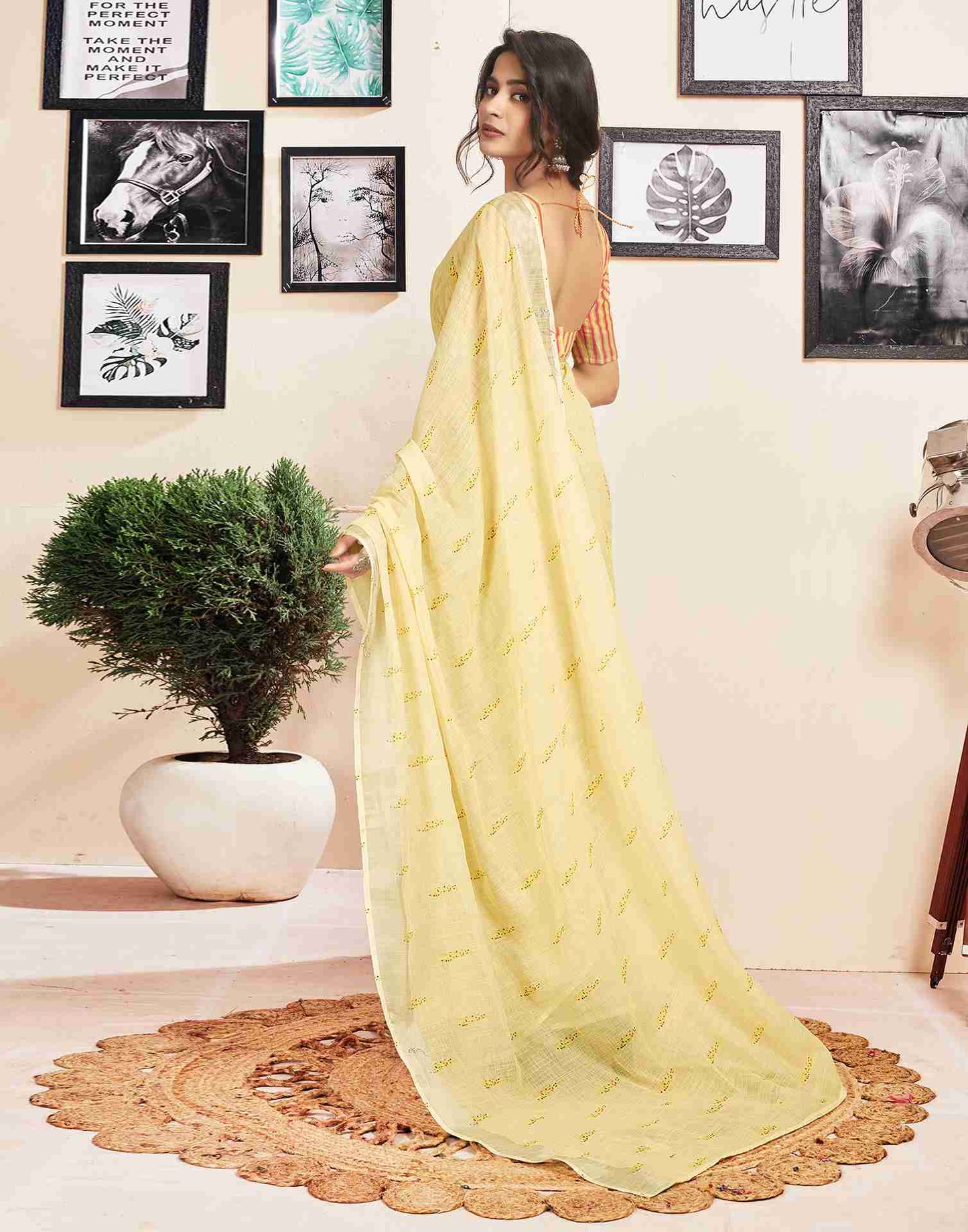 Alabaster Yellow Printed Saree