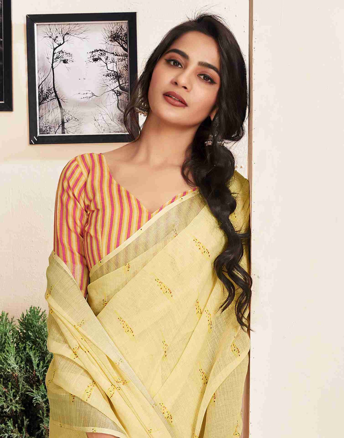 Alabaster Yellow Printed Saree