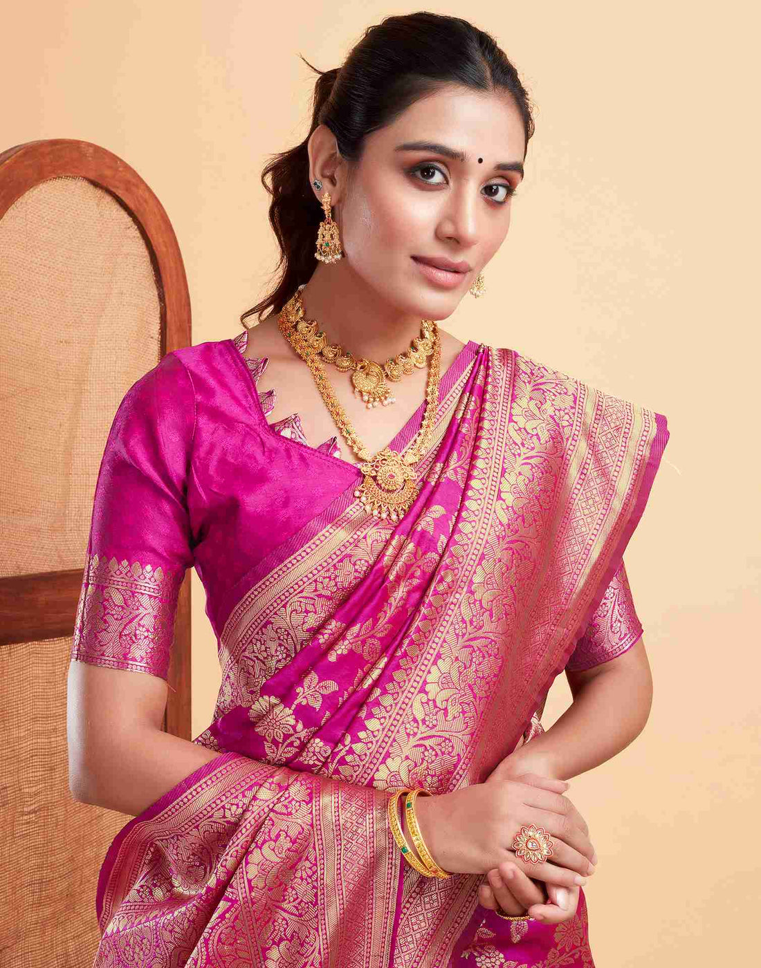 Crimson Pink Banarasi Silk Saree