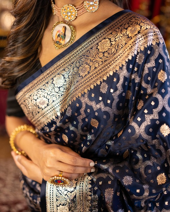 Beryl Blue Woven Banarasi Saree