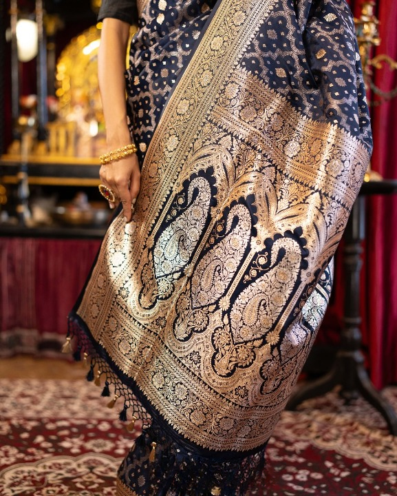 Beryl Blue Woven Banarasi Saree