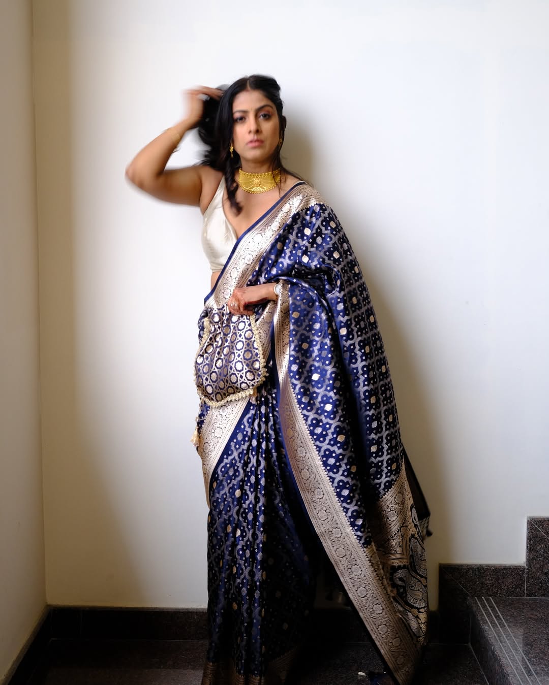 Cerulean Blue Woven Banarasi Saree