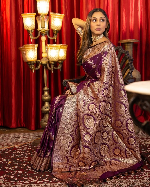 Violaceous Purple Woven Banarasi Saree