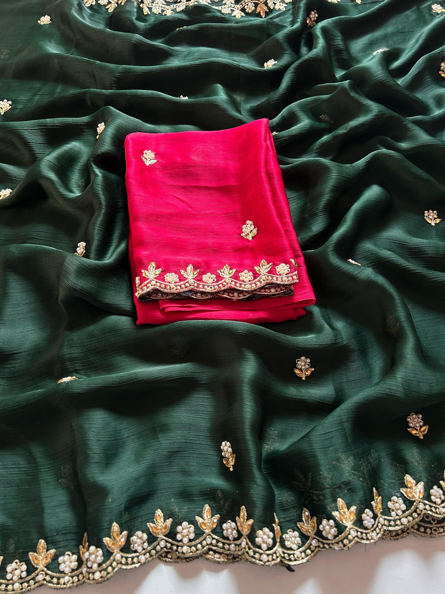 Satin Chiffon Embroidery Saree