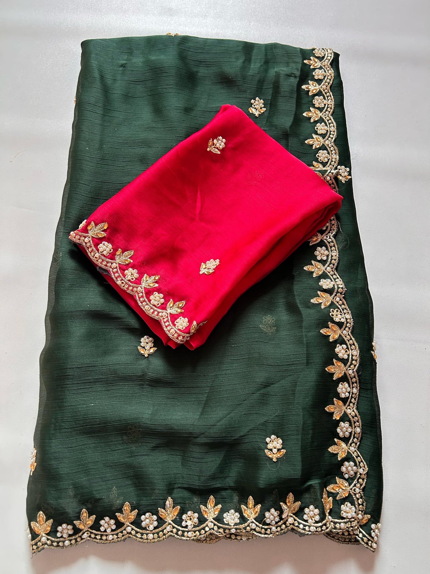 Satin Chiffon Embroidery Saree