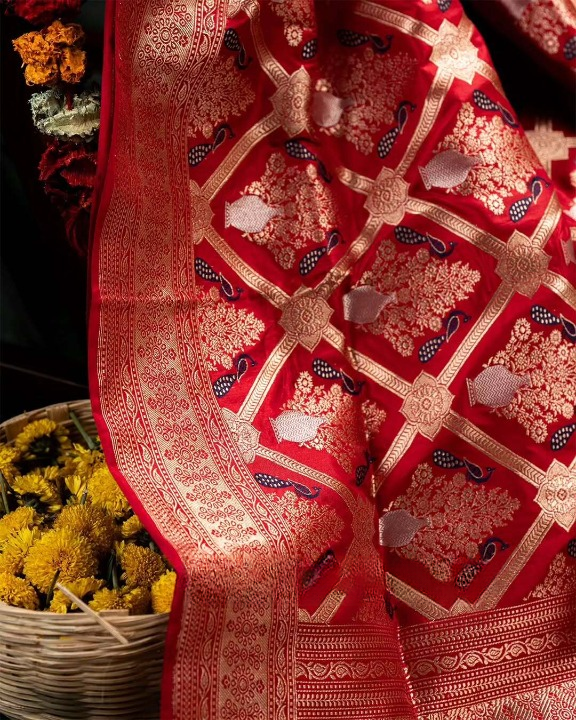 Claret Red Woven Banarasi Saree