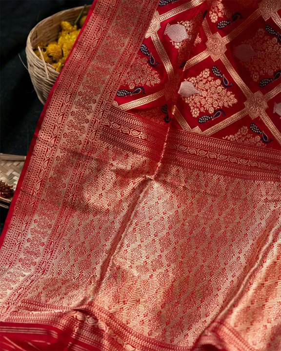 Claret Red Woven Banarasi Saree