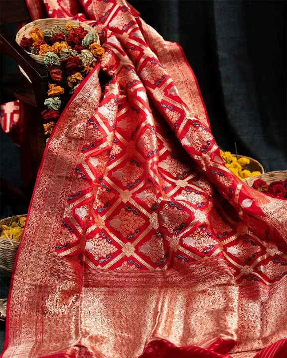 Claret Red Woven Banarasi Saree