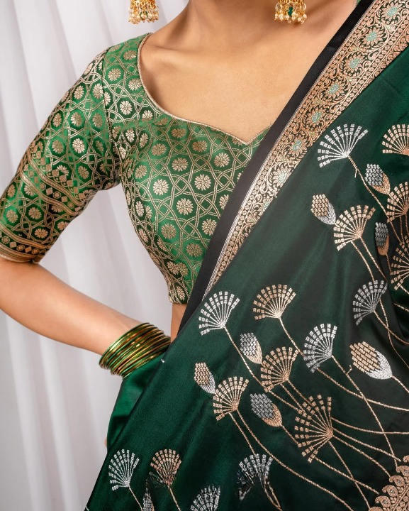 Chartreuse Green Woven Banarasi Saree