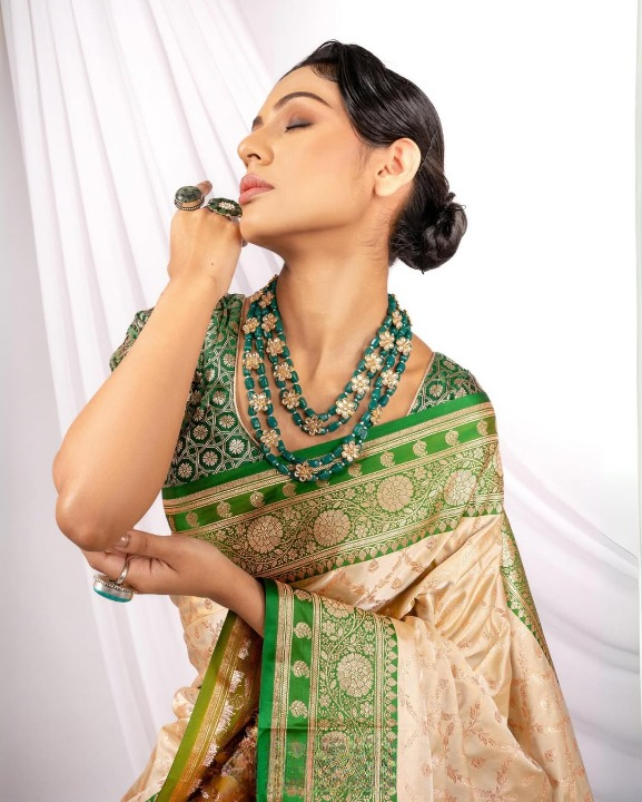 Chartreuse Green Woven Banarasi Saree
