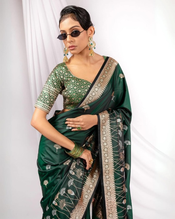 Chartreuse Green Woven Banarasi Saree
