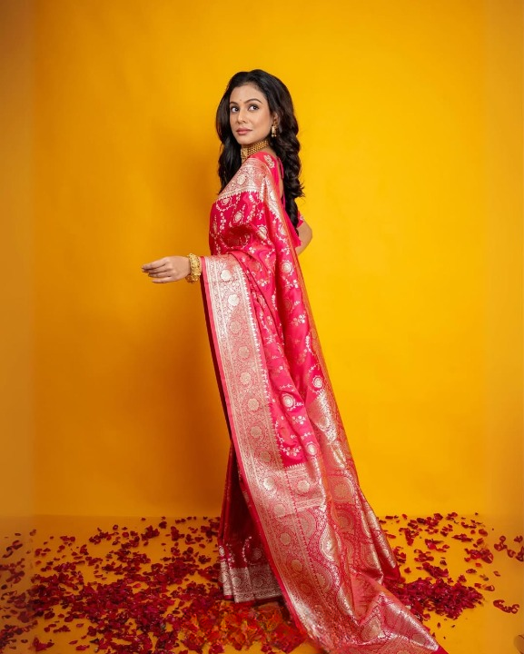Erubescent Red Woven Banarasi Saree