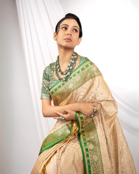 Chartreuse Green Woven Banarasi Saree