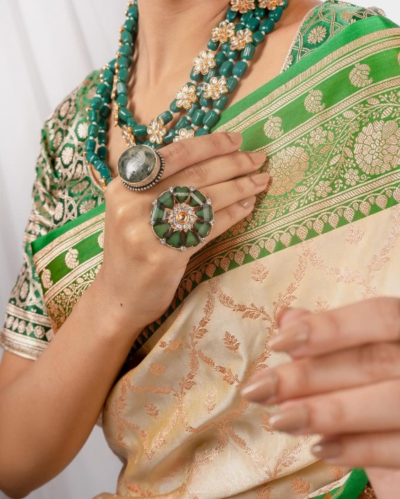 Chartreuse Green Woven Banarasi Saree