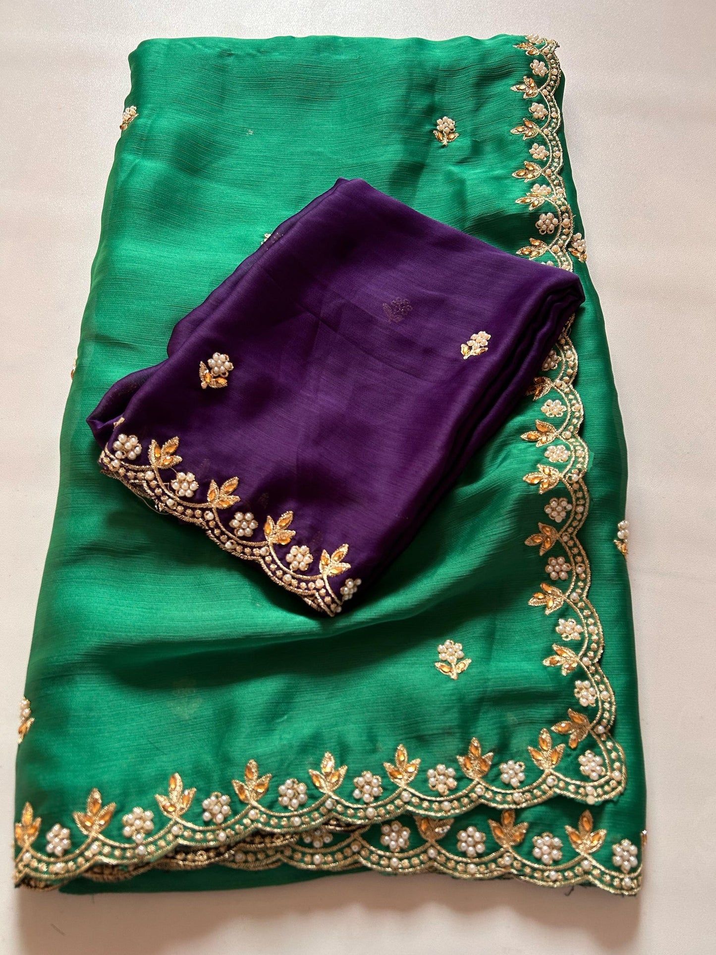 Satin Chiffon Embroidery Saree