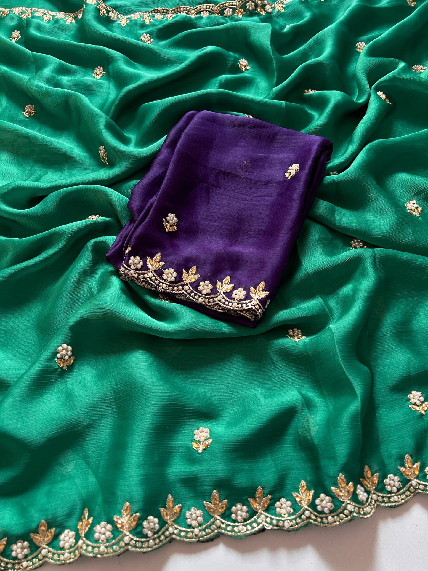 Satin Chiffon Embroidery Saree