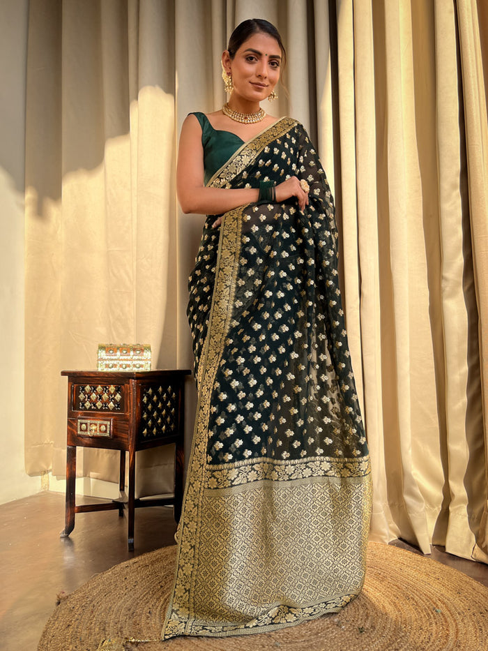 Emerald Green Banarasi Saree