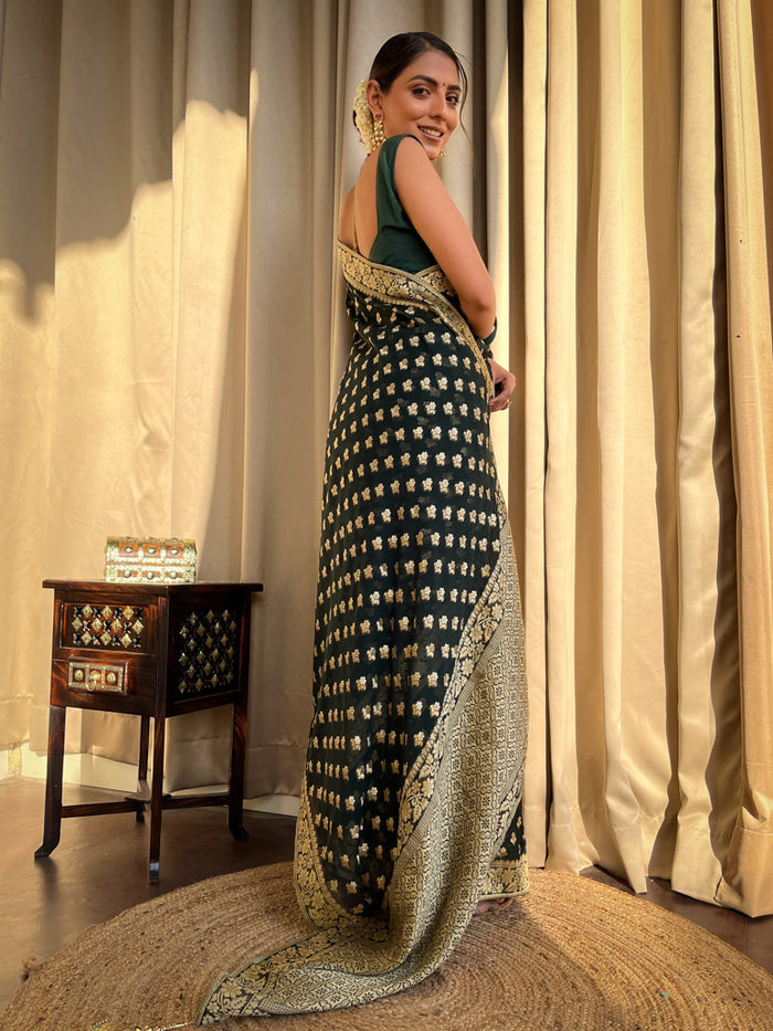 Emerald Green Banarasi Saree