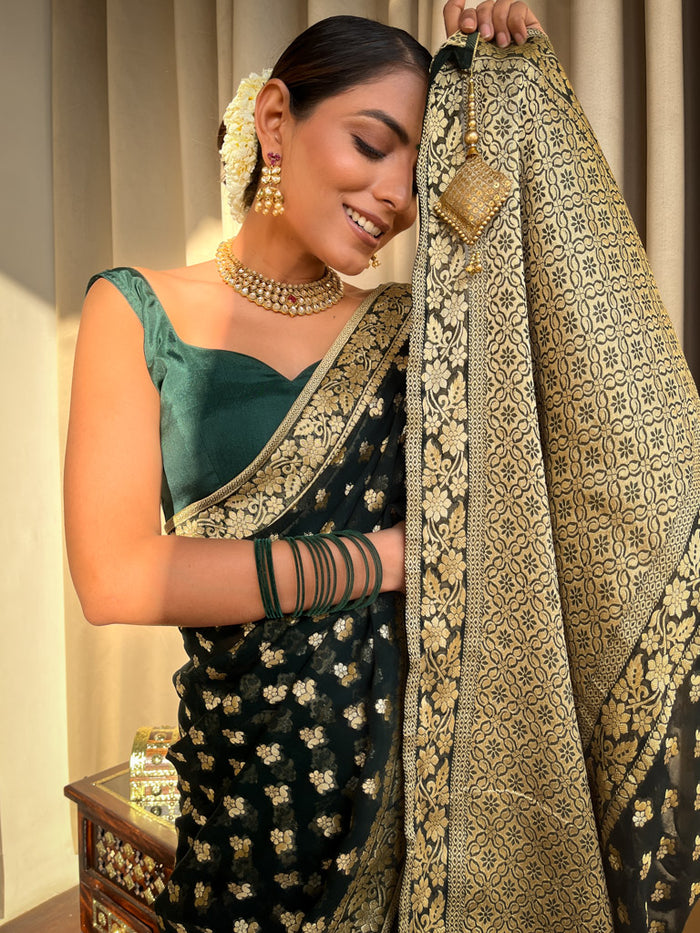 Emerald Green Banarasi Saree