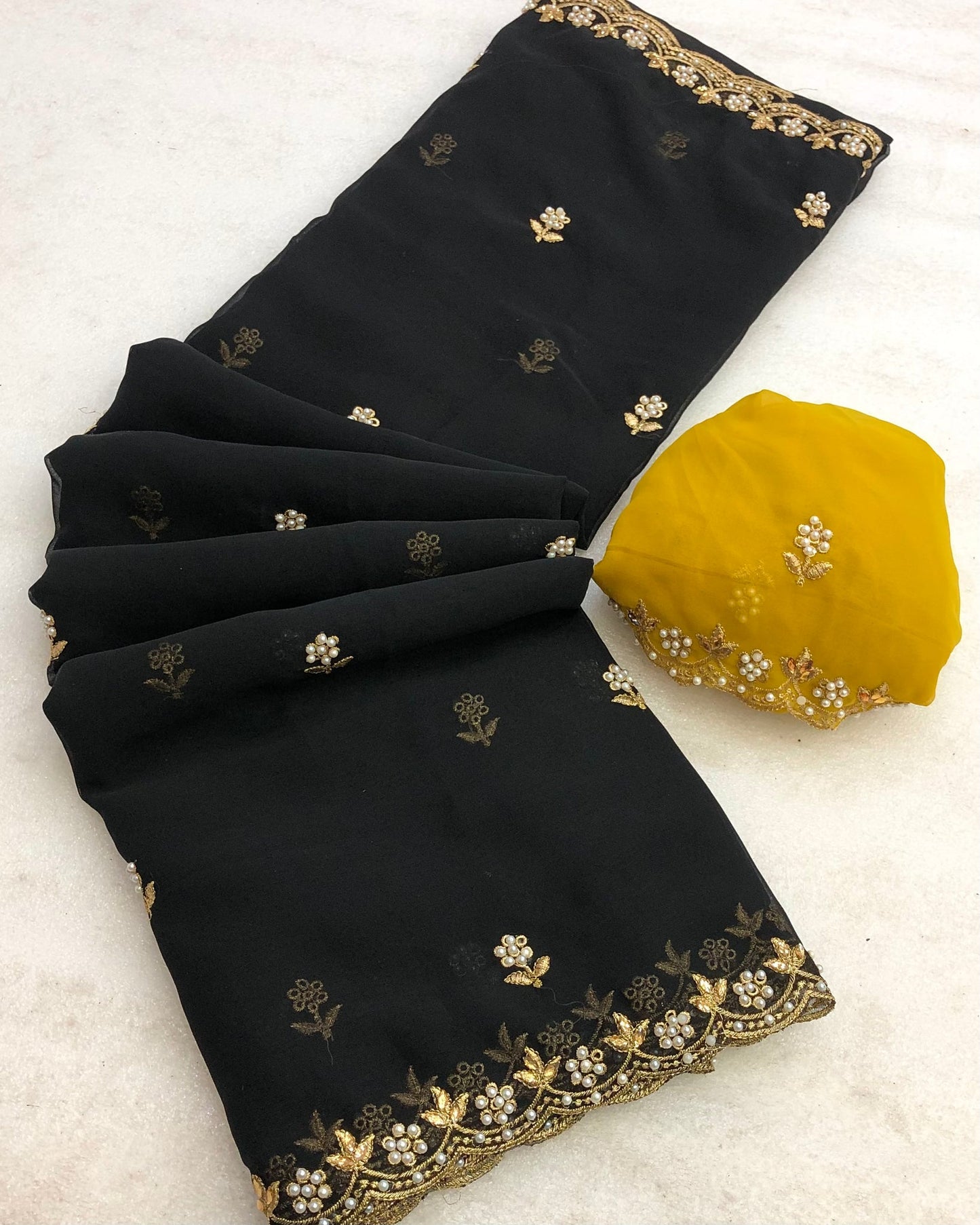 Bituminous Black Embroidery Saree