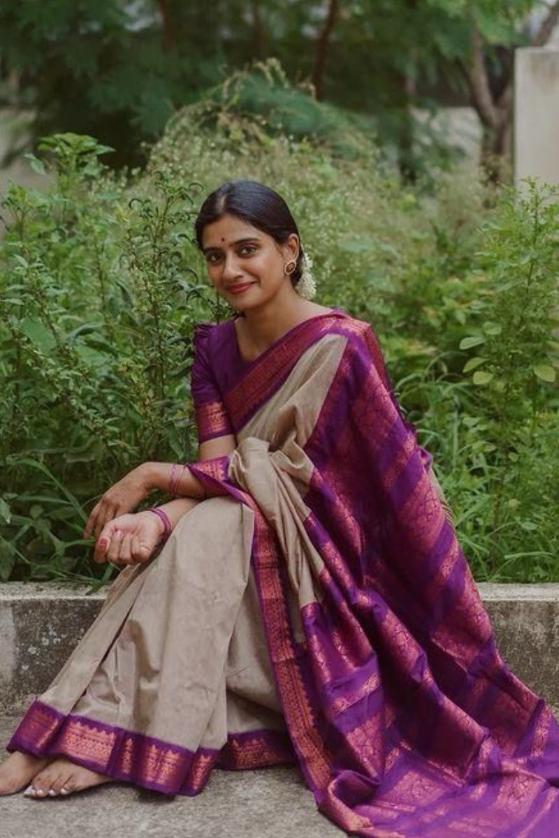 Cinnamon Beige Banarasi Silk Saree