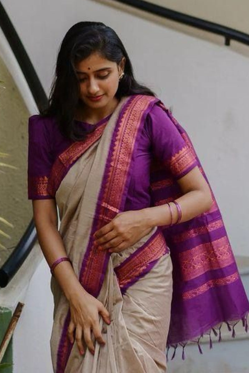 Cinnamon Beige Banarasi Silk Saree
