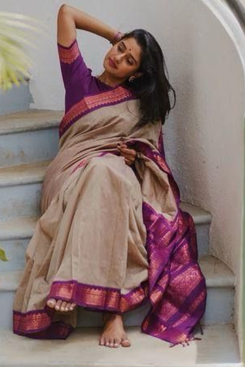 Cinnamon Beige Banarasi Silk Saree