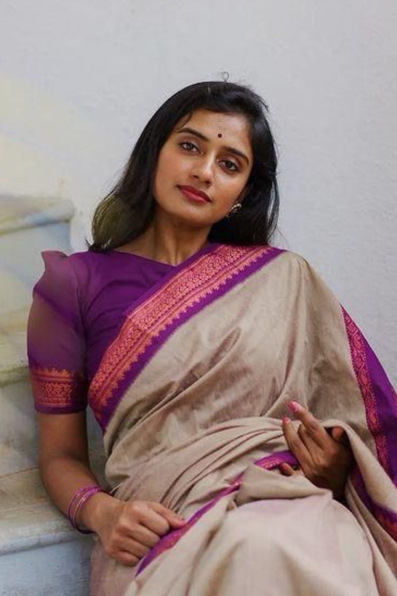 Cinnamon Beige Banarasi Silk Saree