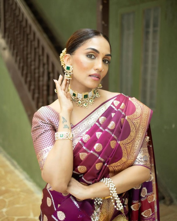 Violet Purple Woven Banarasi Saree