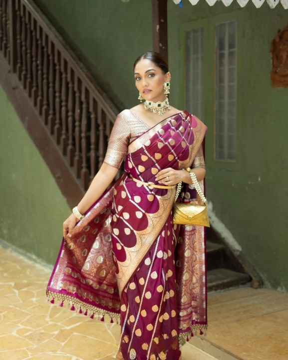 Violet Purple Woven Banarasi Saree