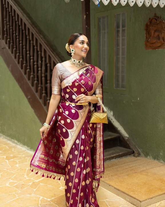 Violet Purple Woven Banarasi Saree