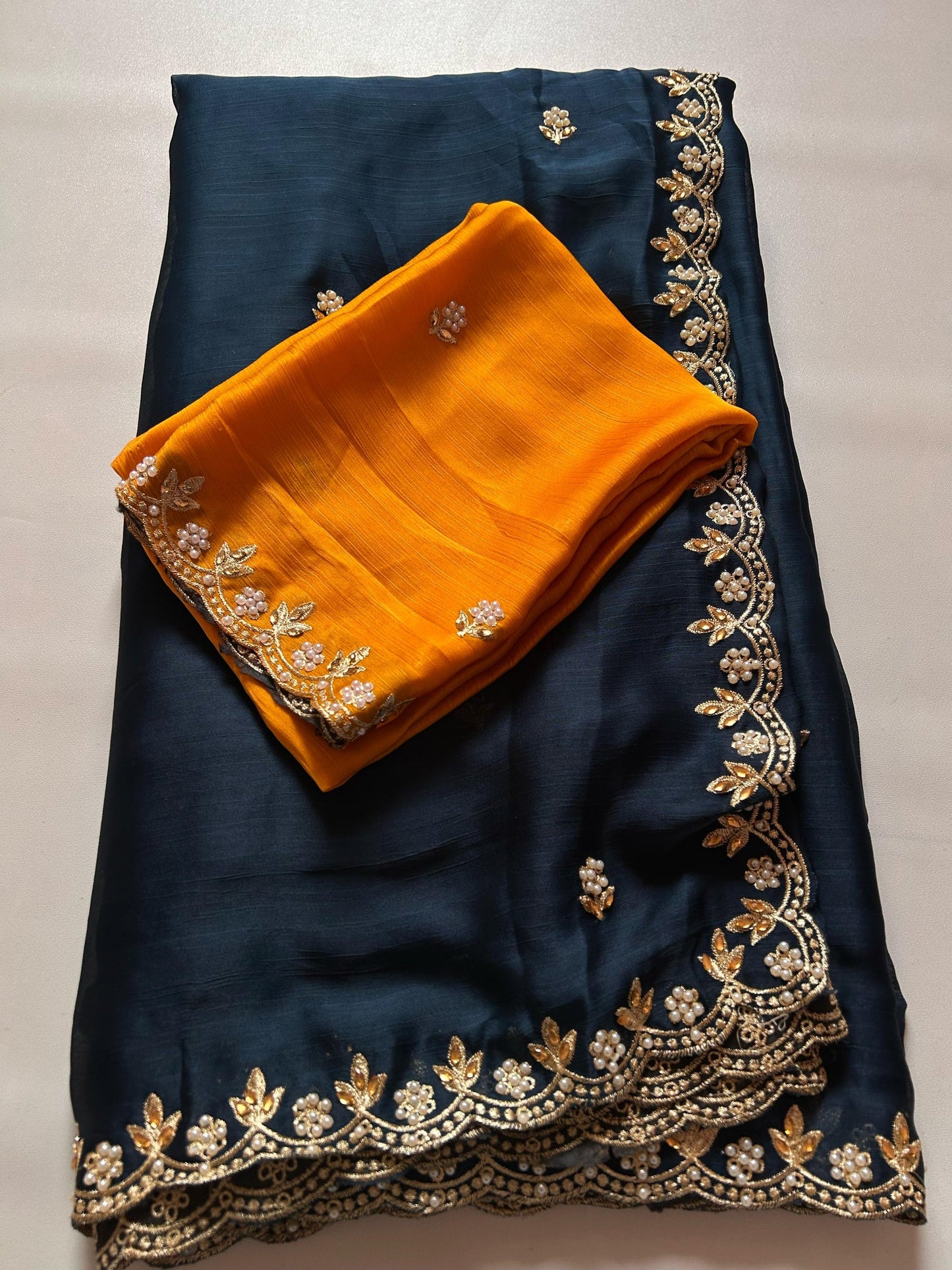 Satin Chiffon Embroidery Saree