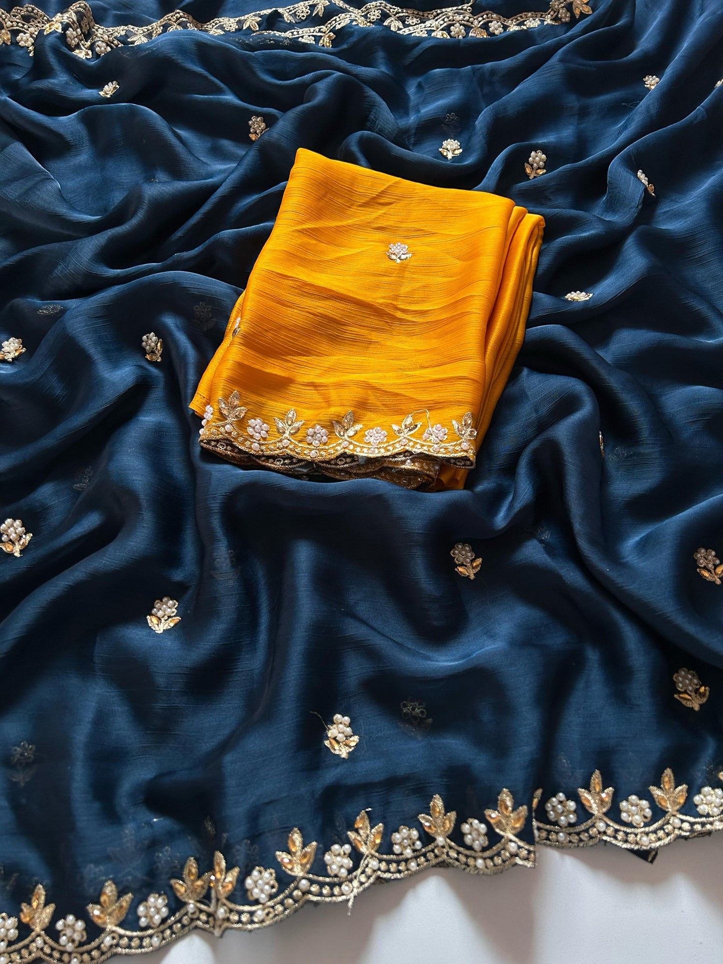Satin Chiffon Embroidery Saree