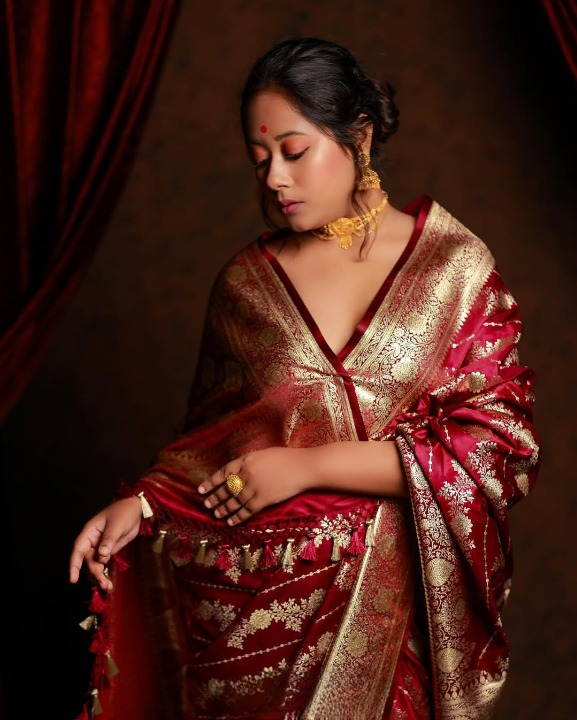 Betray Maroon Woven Banarasi Saree