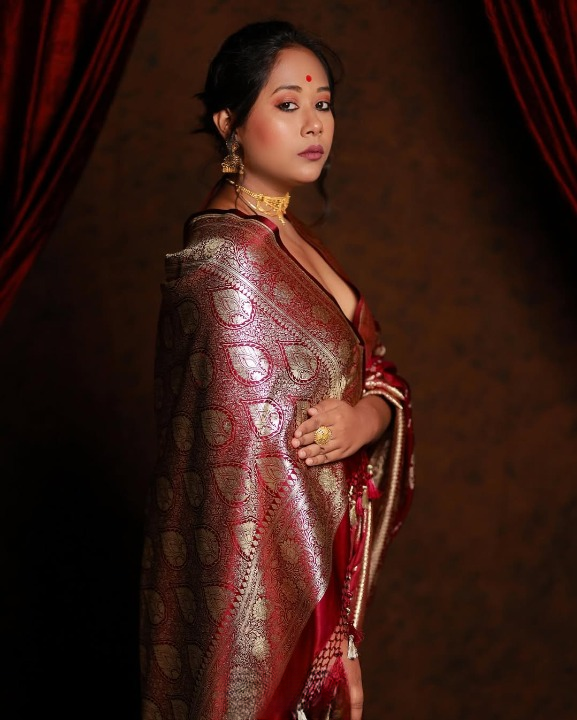 Betray Maroon Woven Banarasi Saree