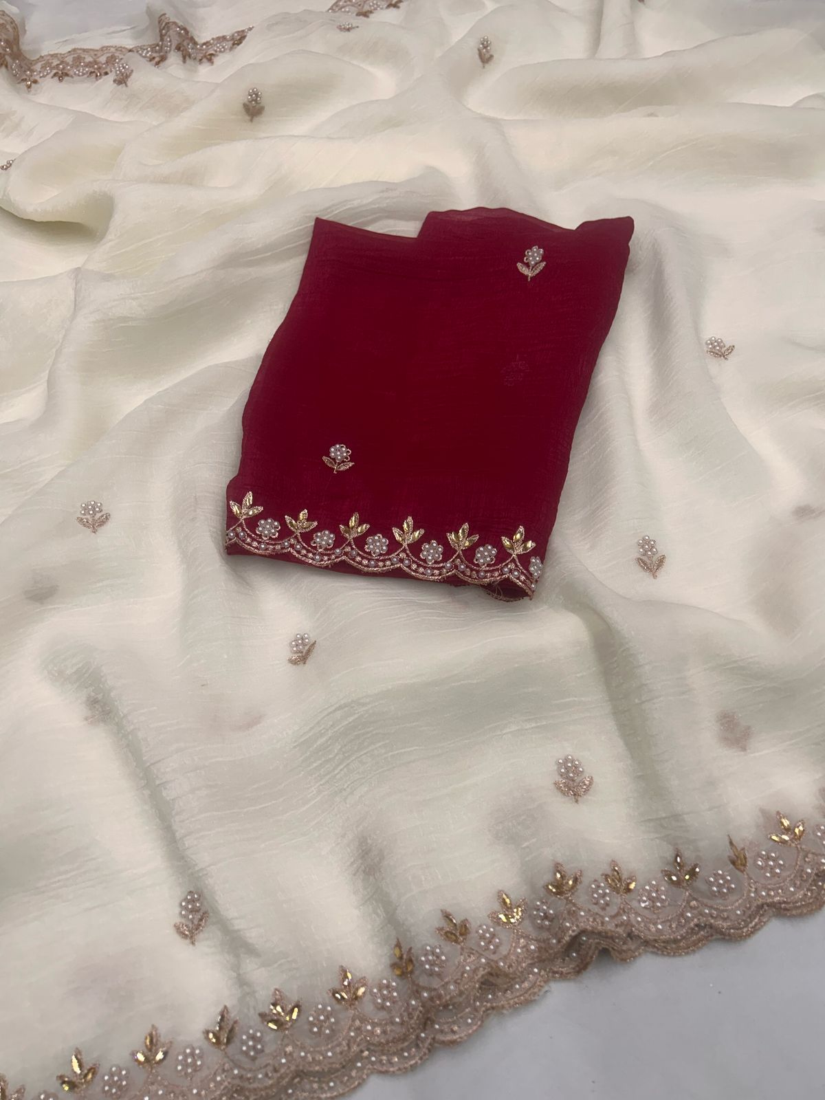Satin Chiffon Embroidery Saree