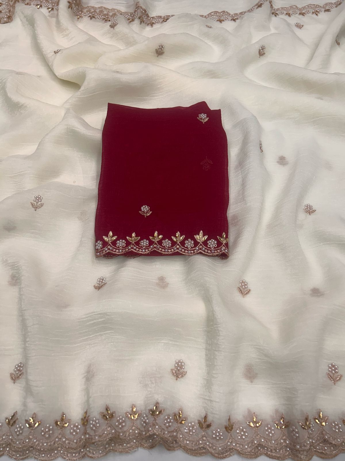 Satin Chiffon Embroidery Saree