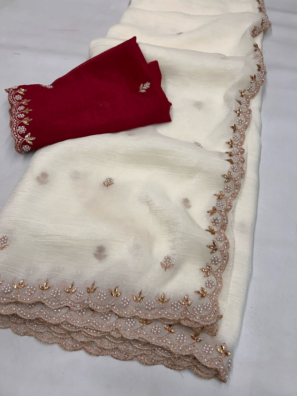 Satin Chiffon Embroidery Saree