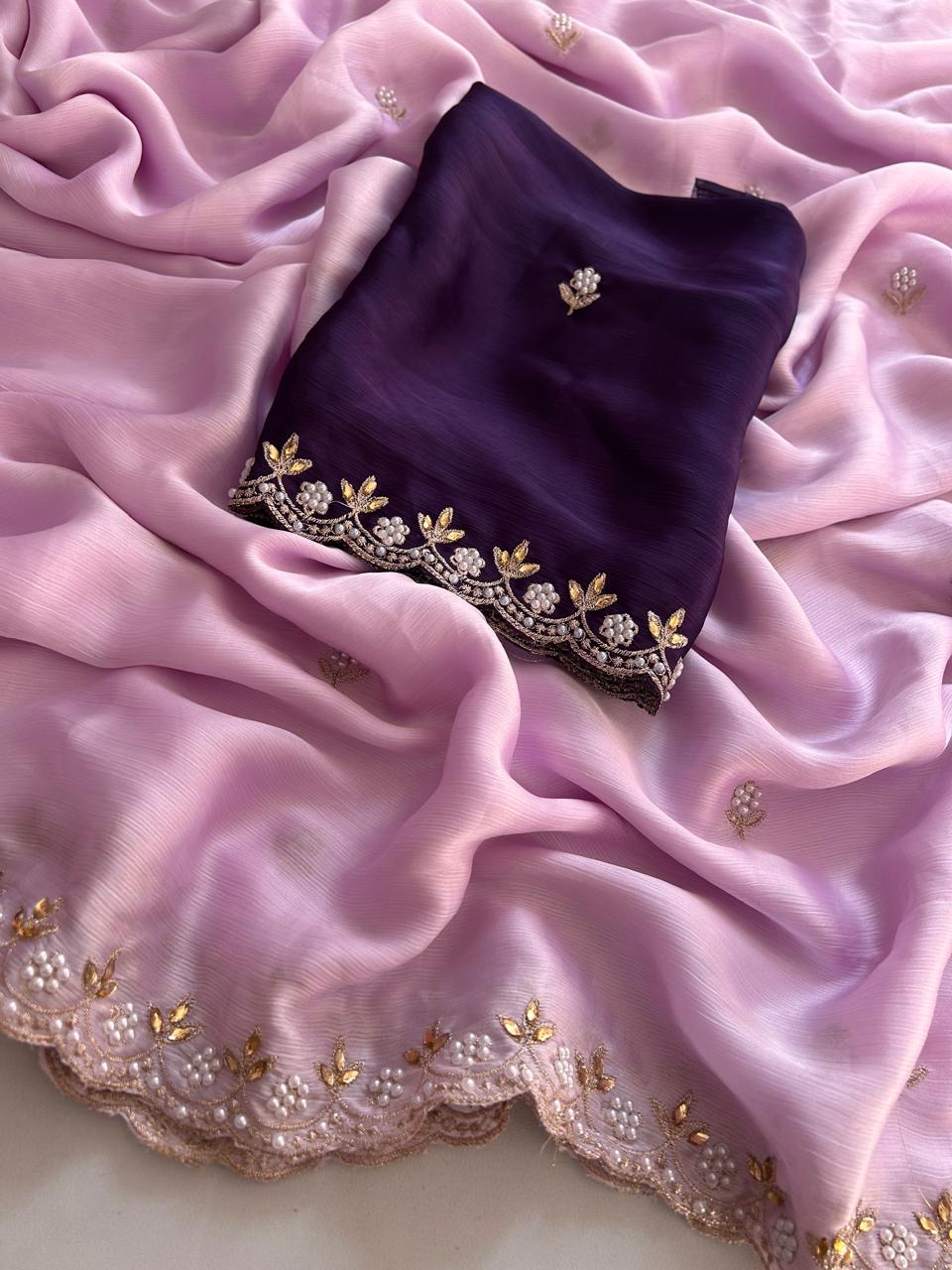 Satin Chiffon Embroidery Saree