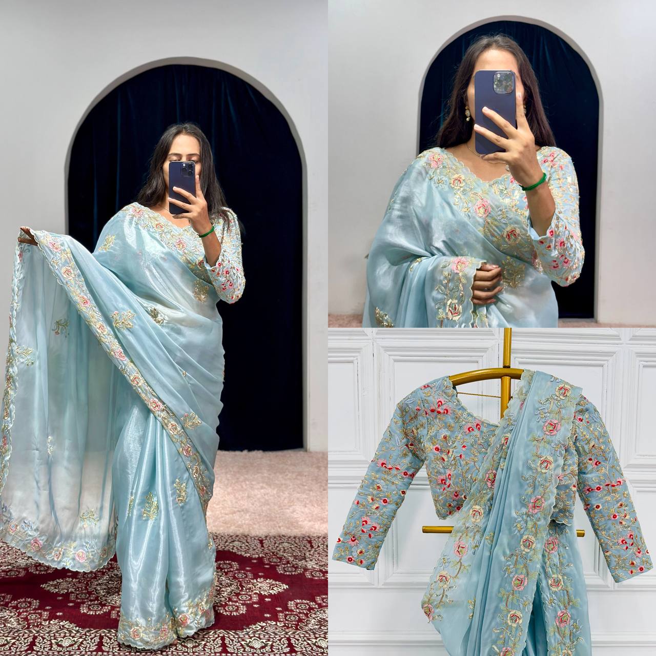 Cerulean Blue Embroidery Saree