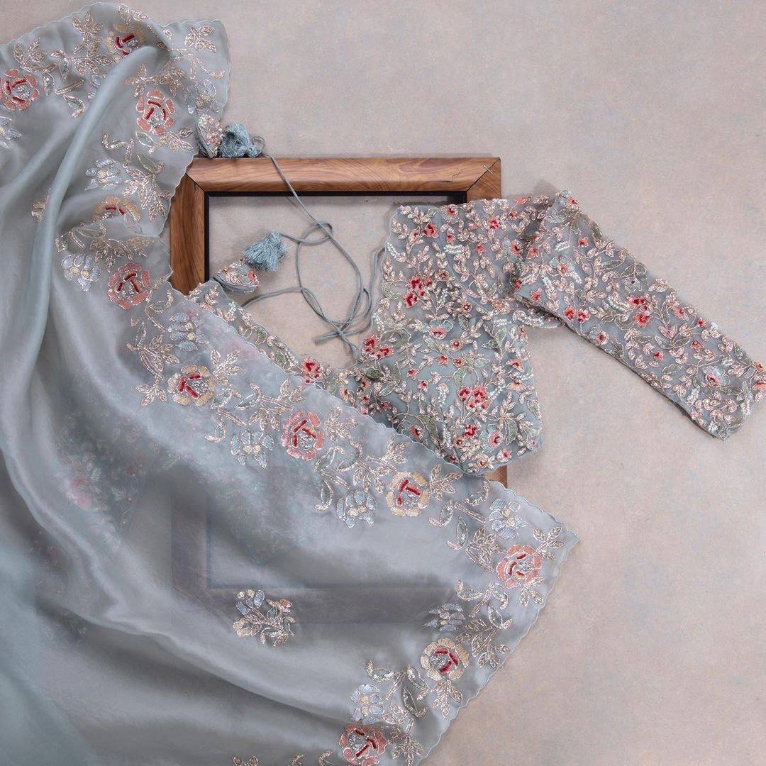 Cerulean Blue Embroidery Saree