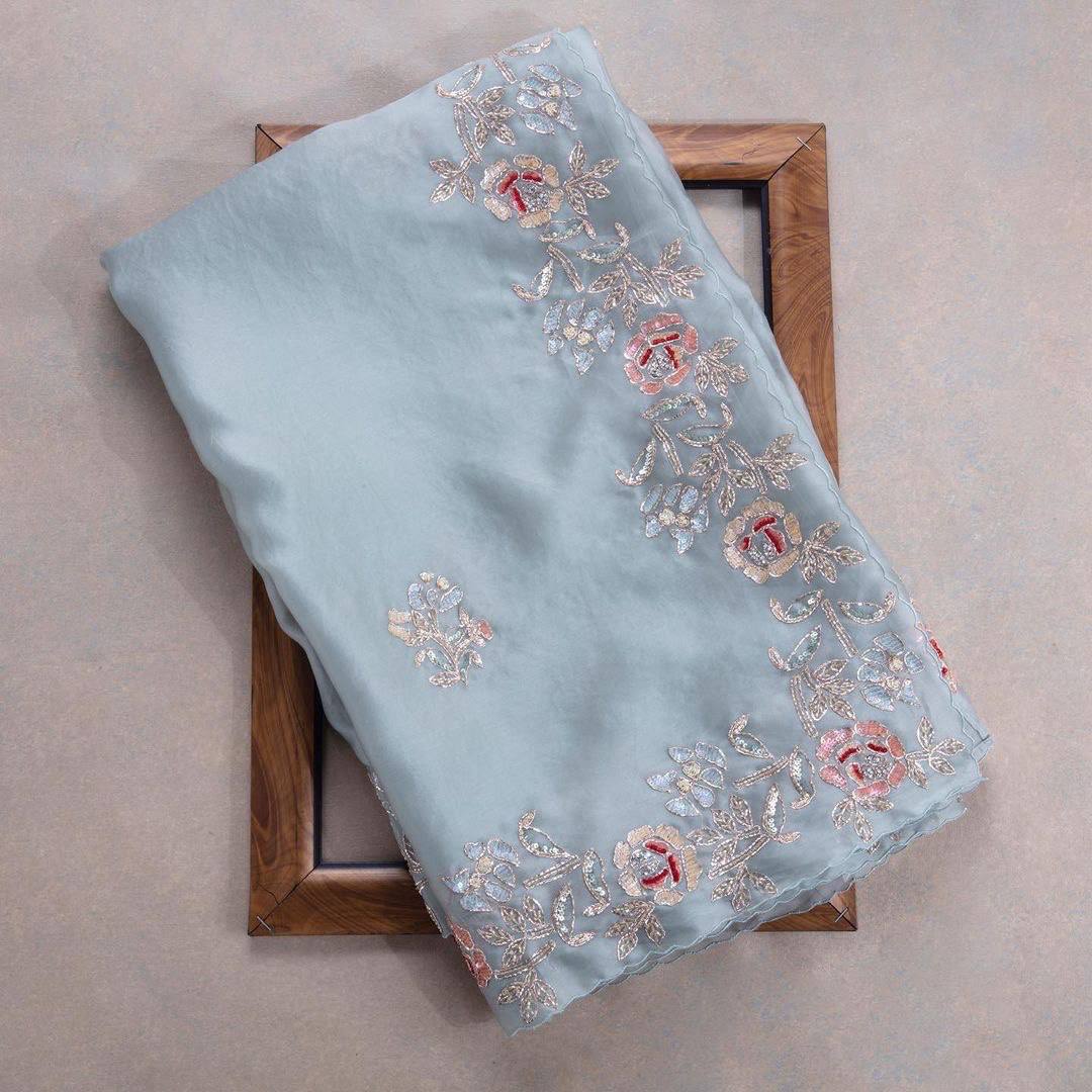 Cerulean Blue Embroidery Saree