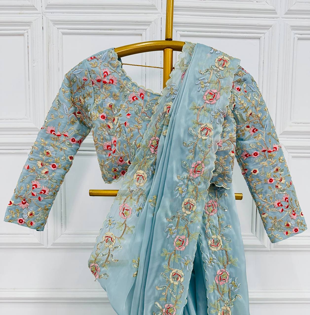 Cerulean Blue Embroidery Saree