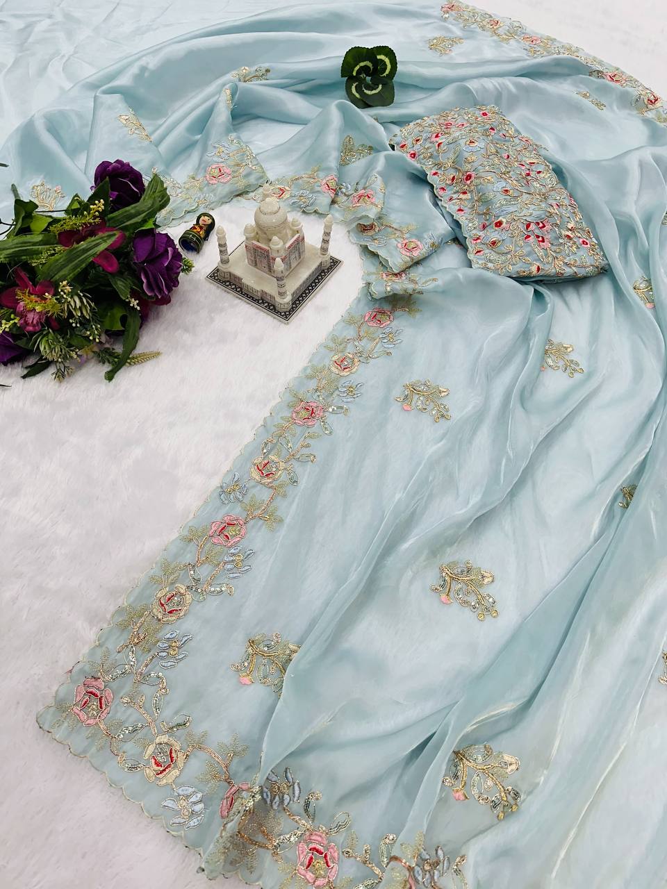 Cerulean Blue Embroidery Saree