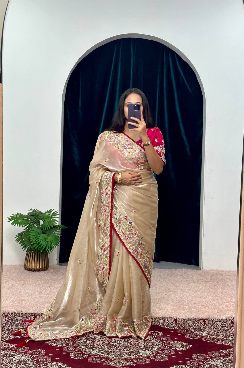 Cotton Thread and Embroidery Work Saree