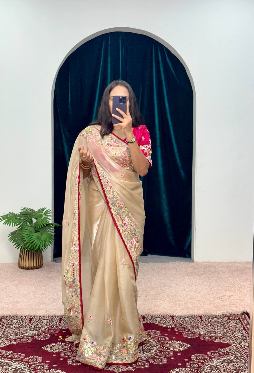 Cotton Thread and Embroidery Work Saree