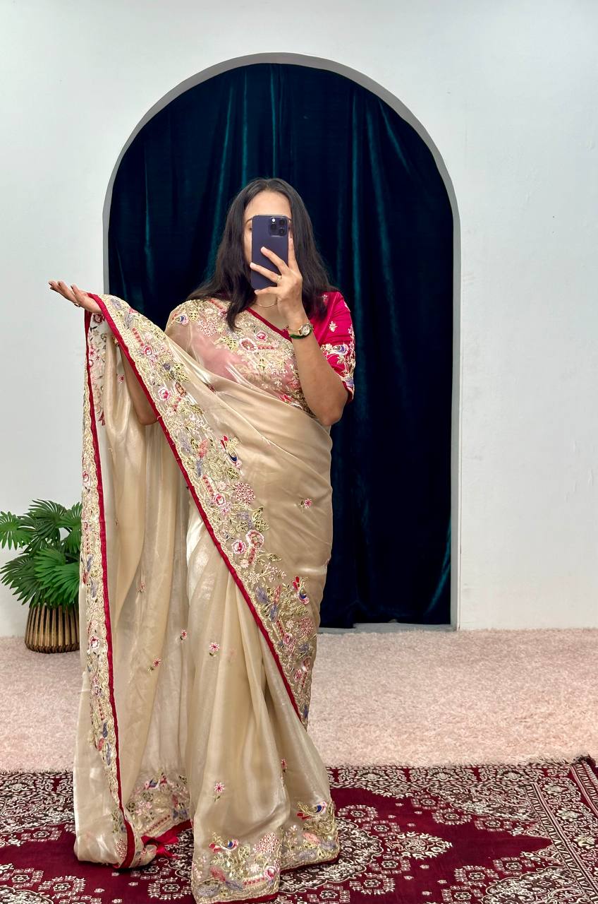 Cotton Thread and Embroidery Work Saree